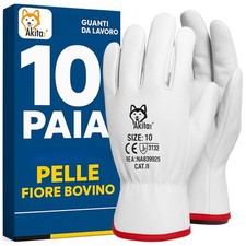 Akitaink - Guanti da Lavoro in pelle Fiore Bovino Tg.10 - Conf. 10 Paia