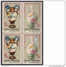 Romania 1991 Arti e Mestieri Ceramica Porcellana Cina Pappagallo Uccellino Vaso Bl 4 ERRORE!!!