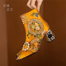 Stivaletti donna autunnali nuovi strass tacco grosso ricamati tg