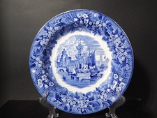 ANTICO AUTENTICO PIATTO FONDO PORCELLANA WEDGWOOD FERRARA META' 800 BIANCO BLU