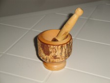 MORTAIO MINIATURA IN LEGNO X CUCINA O DECORAZIONE FATTO A MANO - NUOVO VINTAGE