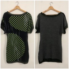 CUSTO BARCELONA Vestito abito nero grigio fantasia quadretti verde Tg 2