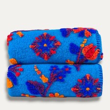 Plaid da divano in Lana Cotta 150 x 170 floreale Bluette Turchese