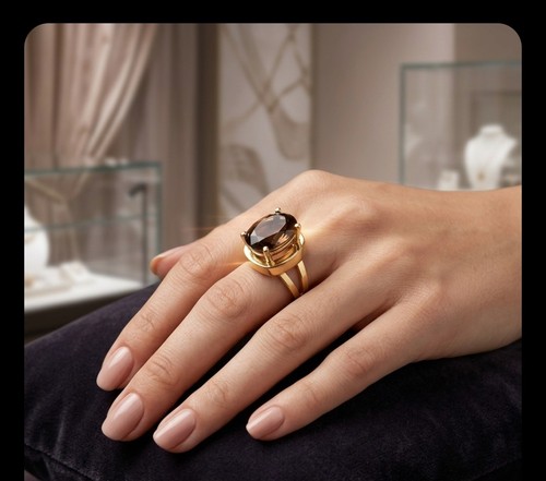 18k gold smoky quartz ring - quartz,