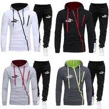 Tuta uomo sportiva felpa con cappuccio cerniera trasversale suit zip diagonale