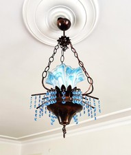 Lampadario vintage ottone blu