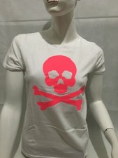 T-shirt da donna con stampa Teschio Fluorescente maglietta maglia manica TG M 