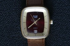 OROLOGIO UOMO AVIA MATIC 17 JEWEL AUTOMATICO BORDEAUX E ORO QUADRANTE DATA CINTURINO MARRONE  