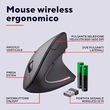 Trust Verto Mouse Verticale Wireless, Ergonomico senza Filo, 800/1200/1600 DPI.