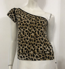 JUST CAVALLI Top maglia monospalla marrone nero fantasia leopardata Tg S