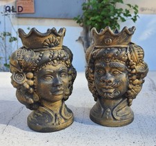 Teste di moro in terracotta decorata coppia soprammobili nero oro altezza 15cm