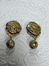 Orecchini Vintage Ottone Cloissone Pendente Filigrana Sfera Sfera Clip Boho Marocchino