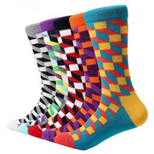 5 PAIA CALZINI UOMO MEZZA GAMBA IN COTONE CON FANTASIA A ROMBI VARI COLORI 36-46