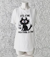 T-SHIRT MAGLIA MAGLIETTA MANICHE CORTE SIMPATICA GATTO I'M FINE STO BENE