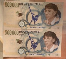 BOSSI COPPIA DI BANCONOTE DA 500000 LIRE BANCO PADANO FIOR DI STAMPA DA MAZZETTA