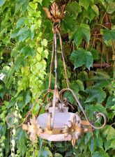 Antico piccolo lampione lampadario in bronzo ampolla in opalina stile Liberty 