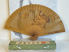 Ventaglio Pieghevole In Legno Cinese Vintage Con Scatola Originale