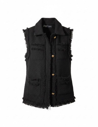 Gilet zara nero tweed - nero, in
