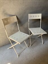 Coppia Di Sedie In Metallo Massiccio Pieghevoli Crema Giardino Terrazzo Balcone