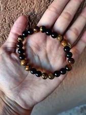 STUPENDO BRACCIALE IN OCCHIO DI TIGRE E AGATA NERA ** SFERE DA 8 mm