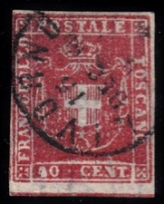 1860 TOSCANA, n.21g 40 cent. carminio scarlatto, USATO abbreviazione A.Die