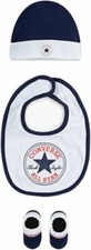 CONVERSE Culla Set Bambino Cappello Bavaglino Babuccia 3 Pezzi Set IN Bianco