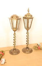 Vintage Pair of Brass Lantern Table Lamp Post Peerage England Barley Twist 50cm