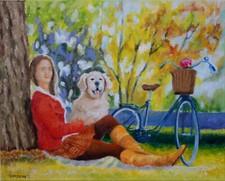 Ragazza cane labrador dipinto - ragazza,