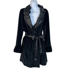 Betsey Johnson abito corto velluto intimo leopardato bordo raso nero medio