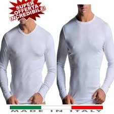 2 maglia intima uomo 100% lana e cotone manica lunga girocollo o scollo a punta