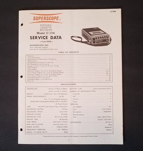 Superscope 104 registratore - superscope, c-104