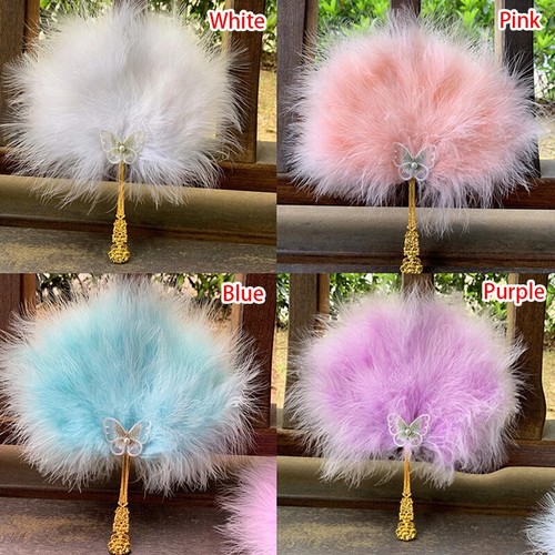Fluffy feather hand fan fancy - fan,