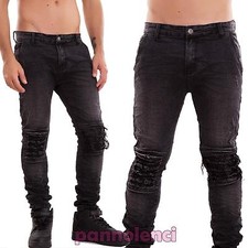 Jeans uomo pantaloni strappi slim ginocchiere denim casual nuovi XSF31-105
