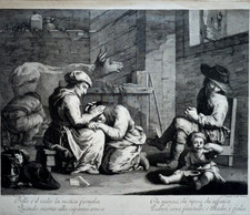 Paysan Etable GRAVURE Maggiotto GIOVANNI VOLPATO Rustica Famiglia XVIII°