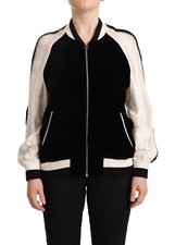 Maglione GOLDEN GOOSE nero bianco viscosa maniche lunghe full zip bomber IT42/US8/M