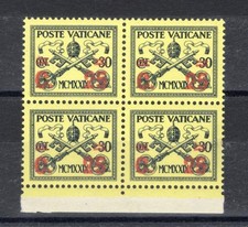 1931 VATICANO SET MNH ** N.14 Soprastampato, blocco di 4, quartina