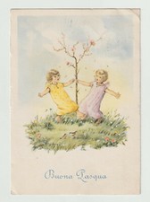 BUONA PASQUA CARTOLINA AUGURALE FG VG 1958 FIORI DI PESCO ANGIOLETTI PETTIROSSI