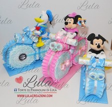 Torta Pannolini Moto Peluche Paperino Paperina idea regalo nascita baby shower