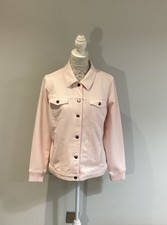 Giacca comoda stile denim Denim & Co. con colletto. Rosa pastello. Taglia Large. Nuovo senza etichette