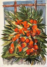 Litografia Saverio Terruso “Composizione di foglie e frutti alla finestra”