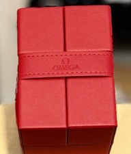 Scatola orologio originale Omega in ecopelle rossa servizio cassa da viaggio