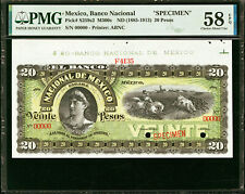 Mexico 20 Pesos ND  (1885-1913) SPECIMEN M300s Pick-S259s2 About UNC PMG 58 EPQ