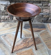 Walnut Salad Bowl 3 Leg Stand Vintage VERMILLON MCM Serve Tableside Tossed Cesar