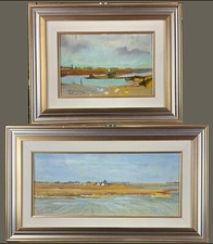 2 quadri di Donato Frisia scorci di mare cornici incluse paesaggi costa case