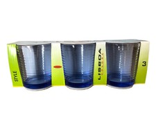 3 BICCHIERI VETRO BLU A RIGHE