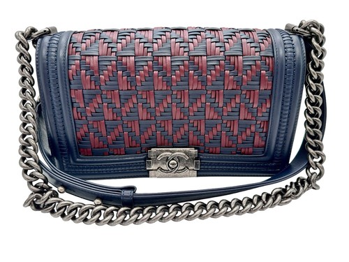 Chanel boy bag media - blu, pelle