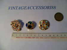 3 BOTTONI GIOIELLO STRASS VINTAGE ANNI 80 DIAMETRO DA 2 A 3 CM FONDO MAGAZZINO