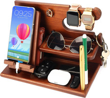 Docking Station Con Supporto Cellulare Legno - Svuotatasche Legno per Comodino/T
