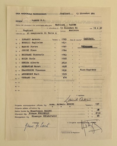Cagliari vs varese - 13/12/64,