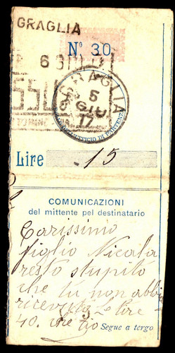 Ricevuta vaglia postale - di, di